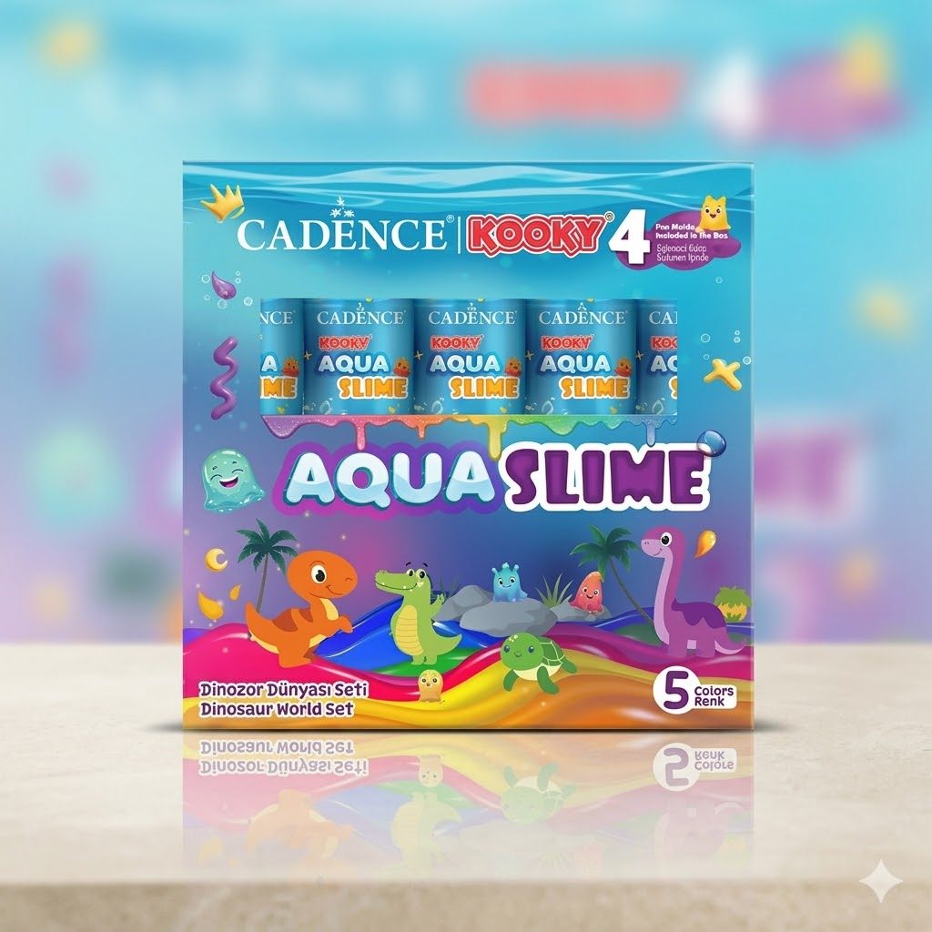 Cadence Kooky Aqua Slime Dinazor Dünyası Seti 5 Renk x 90 ml + 4 Kalıp