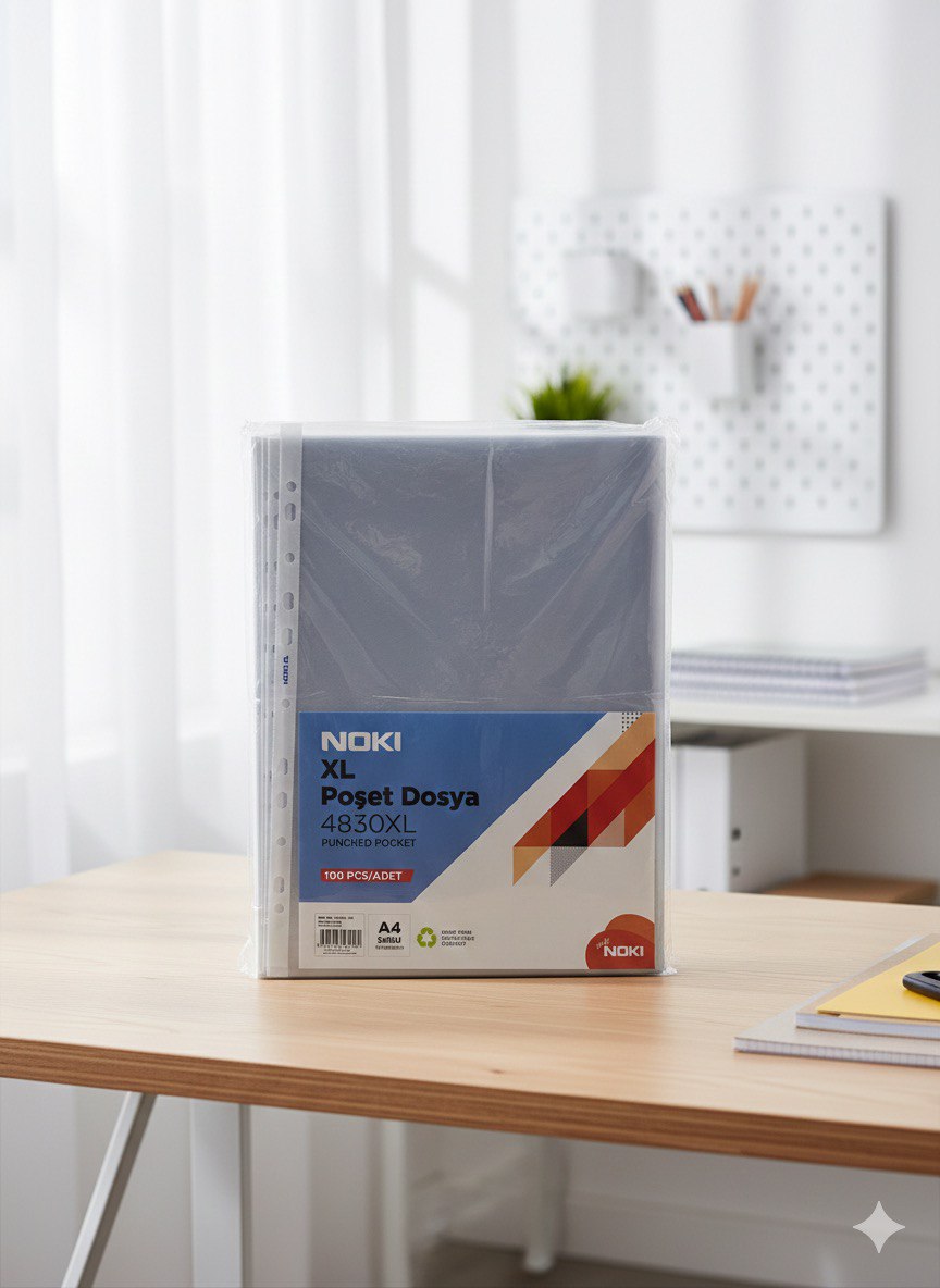 Noki XL Şeffaf Poşet Dosya Delikli A4 100'lü Paket